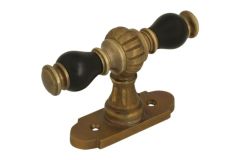 Window handle with rosette antique brass ebony