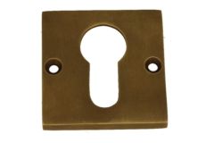 Square euro cylinder escutcheon "Bauhaus" in antique brass